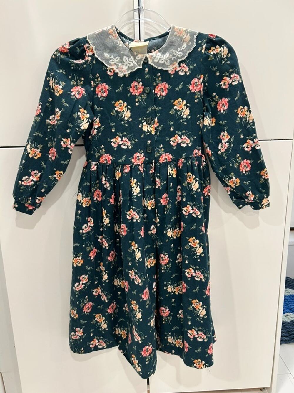 Vintage 80s Laura Ashley Mother & Child Girls 7 Floral Lace Collar Dress UK